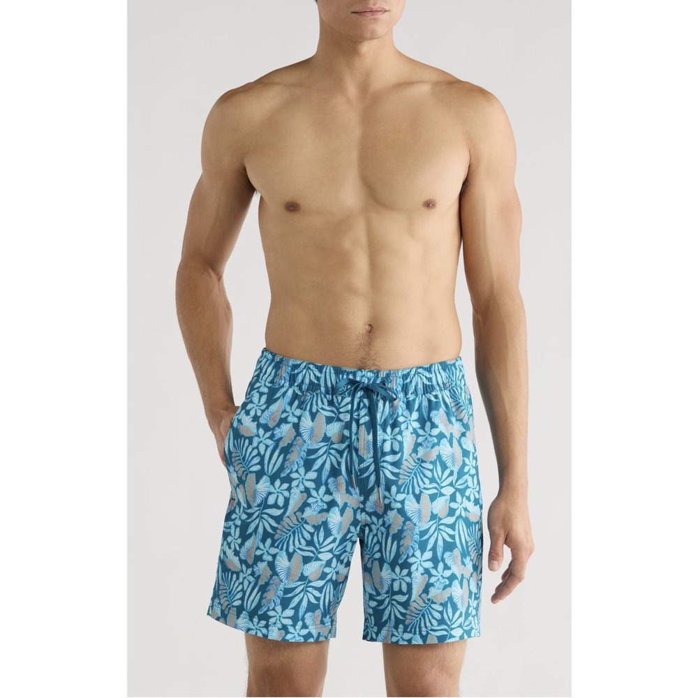 Fair Harbor Men's XXL The Cruiser Swim Shorts Drawstring Lined Teal Tropical New